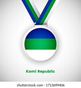Abstract Komi Republic country flag on medal vector. Happy national day of Komi Republic background with classic typography.