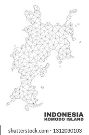 Abstract Komodo Island map isolated on a white background. Triangular mesh model in black color of Komodo Island map. Polygonal geographic scheme designed for political illustrations.