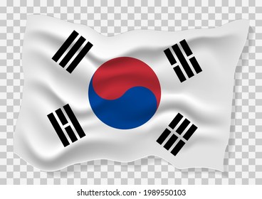 Resumen Ilustración vectorial de la textura gráfica del flujo de viento de la bandera de Corea. Bandera de corea del sur sobre fondo transparente.