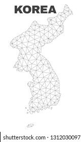 Abstract Korea map isolated on a white background. Triangular mesh model in black color of Korea map. Polygonal geographic scheme designed for political illustrations.
