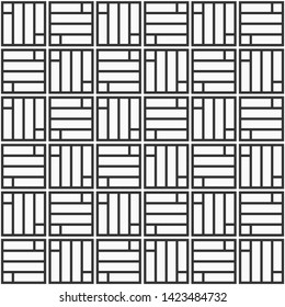 Abstract Korean or Chinese seamless pattern. Repeatimg geometric symmetric ornament. Bricks cladding floor. Mosaic motif. Modern stylish texture. Trellis. Vector monochrome tiled background.