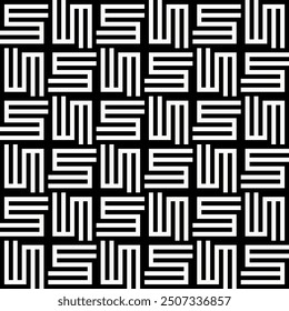 Abstract Korean or Chinese seamless pattern. Repeatimg geometric symmetric ornament. Trellis. Symmetric lines lattice. Vector monochrome tiled ethnic background.