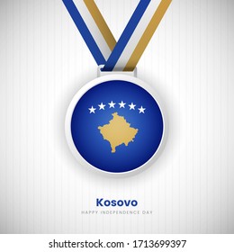 Abstract Kosovo country flag on medal vector. Happy Independence day of Kosovo background with creative typography.