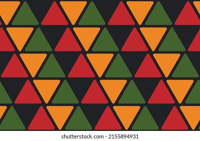 Abstract Kwanzaa, Black History Month, Juneteenth seamless pattern with triangles in traditional African colors - black, red, yellow, green. Vector minimalist African background design