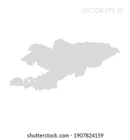 Abstract Kyrgyzstan map with gray diagonal lines. Kyrgyzstan stripes map. Vector illustration EPS10.