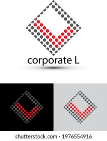 abstract L letter logo with dots in a square. Dots Letter Design Vector with circles.