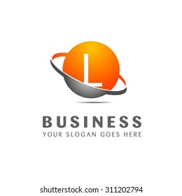 Abstract L letter vector logo icon template. Orange company logo, abstract logo, design element, creative idea. globe logo, planet logo, circle logo, swoosh logo, world logo, silver metal logo,