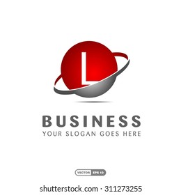 Abstract L letter vector logo icon template. Red company logo, abstract logo, design element, creative idea. globe logo, planet logo, circle logo, swoosh logo, world logo, silver metal logo,