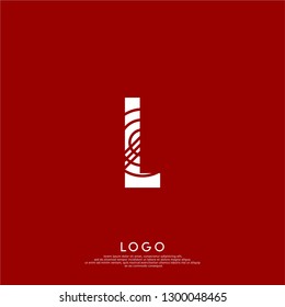 Abstract L logo letter in circle lines pattern design concept with red background