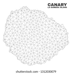 Abstract La Gomera Island map isolated on a white background. Triangular mesh model in black color of La Gomera Island map. Polygonal geographic scheme designed for political illustrations.