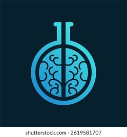 Abstract Lab Brain Symbol with Blue Gradient and Flask Outline