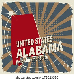 Abstract label with name and map of Alabama, vector illustration