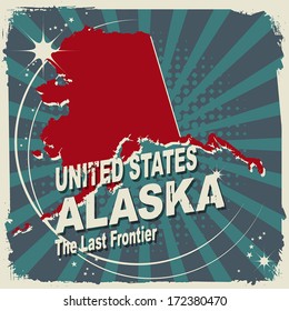Abstract label with name and map of Alaska, vector illustration