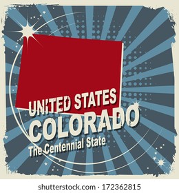 Abstract label with name and map of Colorado, vector illustration