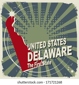 Abstract label with name and map of Delaware, vector illustration