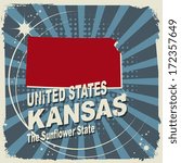 Abstract label with name and map of Kansas, vector illustration