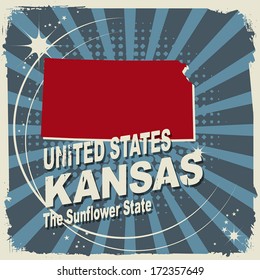 Abstract label with name and map of Kansas, vector illustration