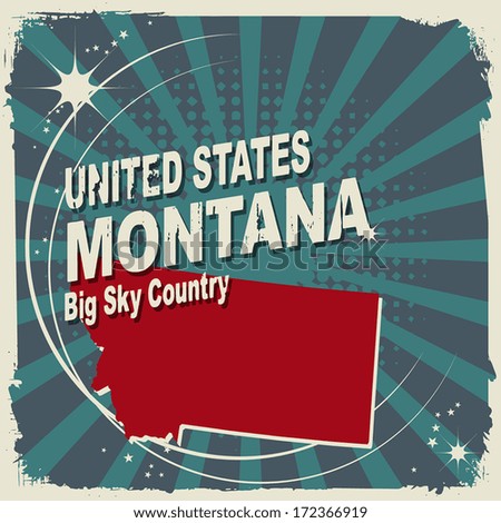 Abstract label with name and map of Montana, vector illustration