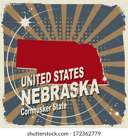 Abstract label with name and map of Nebraska, vector illustration