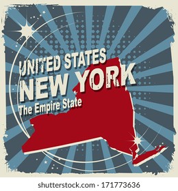 Abstract label with name and map of New York, vector illustration