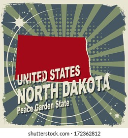 Abstract label with name and map of North Dakota, vector illustration