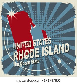 Abstract label with name and map of Rhode Island, vector illustration