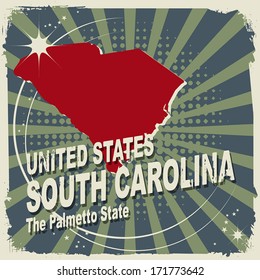 Abstract label with name and map of South Carolina, vector illustration