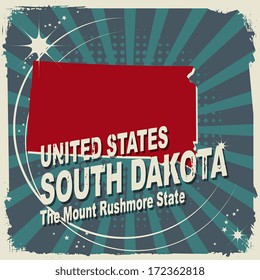 Abstract label with name and map of South Dakota, vector illustration