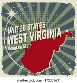 Abstract label with name and map of West Virginia, vector illustration