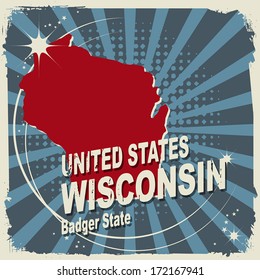 Abstract label with name and map of Wisconsin, vector illustration