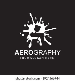 abstract label of sprayer against paint splash isolated on black background