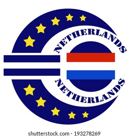 Abstract label with text Netherlands, flag and euro sign,vector illustration