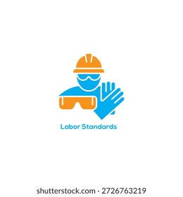 Ícone de padrões de trabalho abstrato ilustração vetorial do trabalhador azul de chapéu duro laranja e equipamento de segurança para a marca industrial do negócio
