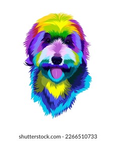 Abstract Labradoodle dog head portrait from multicolored paints. Splash of watercolor, colorful drawing, realistic. Vector illustration of paints svg