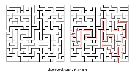 Abstract labyrinth for kids and adult on white background. Vector illustration with black square maze. Labyrinth with entry and exit. 