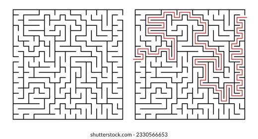 Abstract labyrinth for kids and adult on white background. Vector illustration with black square maze. Labyrinth with entry and exit 10. 