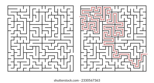 Abstract labyrinth for kids and adult on white background. Vector illustration with black square maze. Labyrinth with entry and exit 11. 