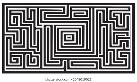 Abstract labyrinth tests navigation inside rectangular monochrome graphic
