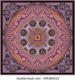Abstract lace background, square geometric mandala pattern with ornate frame, tribal ethnic ornament.