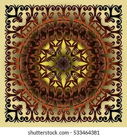 Abstract lace background, square geometric mandala pattern with ornate frame, tribal ethnic ornament.