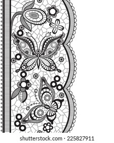 Abstract lace with elements of butterflies and flowers. Template frame design for card. Irish lace