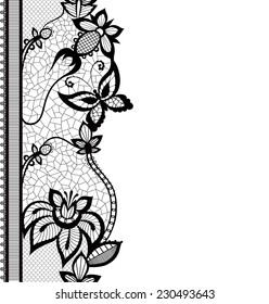 Abstract lace with elements of butterflies and flowers. Template frame design for card