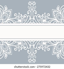 Abstract lace ornament background with place for your text, wedding invitation or greeting card design, Arabic pattern, beautiful luxury postcard, ornate page cover, vector illustration