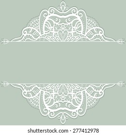 Abstract lace ornament background with place for your text, wedding invitation or greeting card design, Arabic pattern, beautiful luxury postcard, ornate page cover, vector illustration