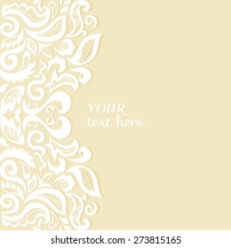Abstract lace ornament background, wedding invitation or greeting card design, Arabic pattern, beautiful luxury postcard, ornate page cover, vector illustration