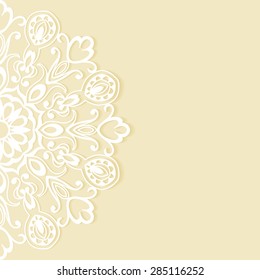 Abstract lace ornament background, wedding invitation or greeting card design, Arabic pattern, beautiful luxury postcard, ornate page cover, vector illustration