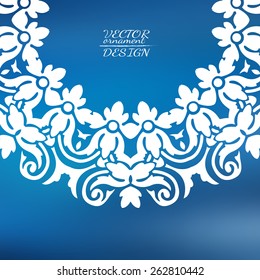Abstract lace pattern background with place for text. Ornate element for design. Ornamental pattern for wedding invitations. Greeting cards. Vector illustration.