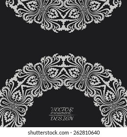 Abstract lace pattern background with place for text. Ornate element for design. Ornamental pattern for wedding invitations. Greeting cards. Vector illustration.