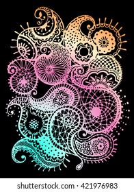 Abstract lace pattern with paisley, coloring for adults, elements for the eastern decor.