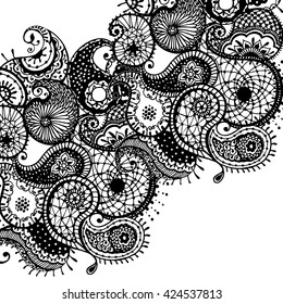 Abstract lace pattern with paisley, coloring for adults, elements for the eastern decor.